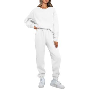 AUTOMET Womens 2 Piece Outfits Sweatsuit Lounge Sets Oversized Sweatshirt Baggy Sweatpants Fall Fashion with Pockets(White)