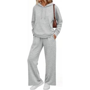 AUTOMET Womens 2 Piece Outfits Sweatsuits Lounge Matching Fall Sets Jogging Suit Oversized Hoodie Wide Leg Sweatpant Clothes(Grey)