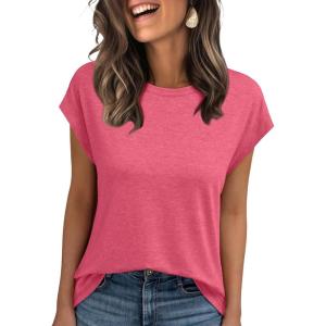 AUTOMET Womens Cap Sleeve Summer Tops T Shirts Business Casual Dressy Spring Fashion Outfits Cute Trendy Clothes 2025(Hotpink)