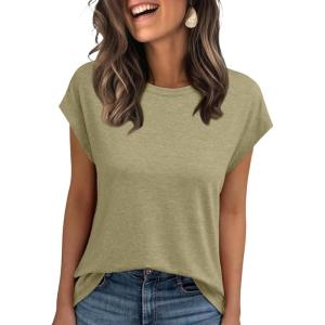 AUTOMET Womens Cap Sleeve Summer Tops T Shirts Business Casual Dressy Spring Fashion Outfits Cute Trendy Clothes 2025(Lightgreen)