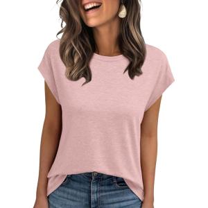 AUTOMET Womens Cap Sleeve Summer Tops T Shirts Business Casual Dressy Spring Fashion Outfits Cute Trendy Clothes 2025(Pink)