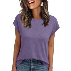 AUTOMET Womens Cap Sleeve Summer Tops T Shirts Business Casual Dressy Spring Fashion Outfits Cute Trendy Clothes 2025(Purple)