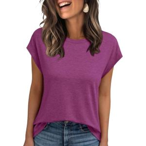 AUTOMET Womens Cap Sleeve Summer Tops T Shirts Business Casual Dressy Spring Fashion Outfits Cute Trendy Clothes 2025(Purplered)