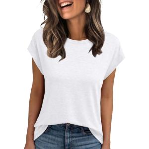 AUTOMET Womens Cap Sleeve Summer Tops T Shirts Business Casual Dressy Spring Fashion Outfits Cute Trendy Clothes 2025(White)