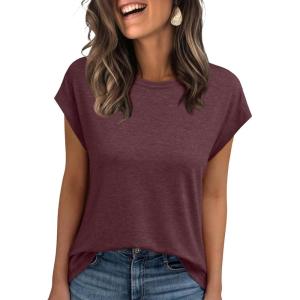 AUTOMET Womens Cap Sleeve Summer Tops T Shirts Business Casual Dressy Spring Fashion Outfits Cute Trendy Clothes 2025(Winered)