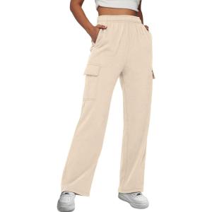 AUTOMET Womens Cargo Sweatpants Baggy Fleece High Waisted Joggers Sweat Pants Athletic Pants(Apricot)