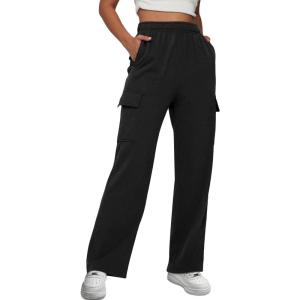 AUTOMET Womens Cargo Sweatpants Baggy Fleece High Waisted Joggers Sweat Pants Athletic Pants(Black)
