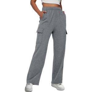 AUTOMET Womens Cargo Sweatpants Baggy Fleece High Waisted Joggers Sweat Pants Athletic Pants(Blackgrey)