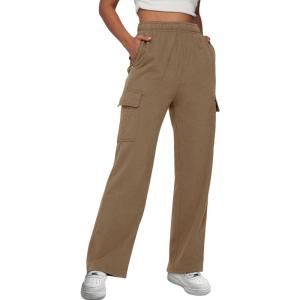 AUTOMET Womens Cargo Sweatpants Baggy Fleece High Waisted Joggers Sweat Pants Athletic Pants(Coffee)