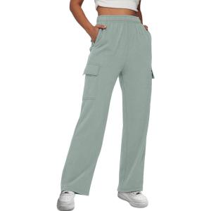 AUTOMET Womens Cargo Sweatpants Baggy Fleece High Waisted Joggers Sweat Pants Athletic Pants(Greygreen)