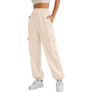 AUTOMET Womens Cargo Sweatpants Oversized Fleece Joggers Fall Fashion Outfits Y2k Clothes 2025 with Pockets(Apricot)