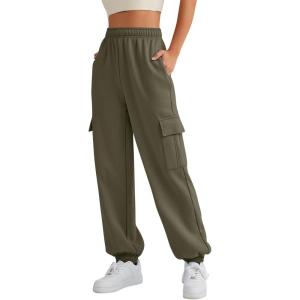 AUTOMET Womens Cargo Sweatpants Oversized Fleece Joggers Fall Fashion Outfits Y2k Clothes 2025 with Pockets(Armygreen)