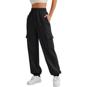 AUTOMET Womens Cargo Sweatpants Oversized Fleece Joggers Fall Fashion Outfits Y2k Clothes 2025 with Pockets(Black)