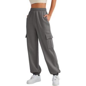AUTOMET Womens Cargo Sweatpants Oversized Fleece Joggers Fall Fashion Outfits Y2k Clothes 2025 with Pockets(Blackgrey)