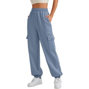AUTOMET Womens Cargo Sweatpants Oversized Fleece Joggers Fall Fashion Outfits Y2k Clothes 2025 with Pockets(Greyblue)