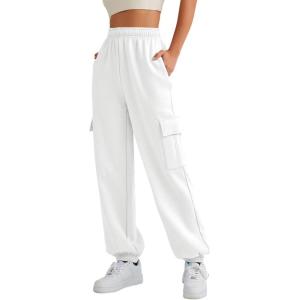 AUTOMET Womens Cargo Sweatpants Oversized Fleece Joggers Fall Fashion Outfits Y2k Clothes 2025 with Pockets(White)