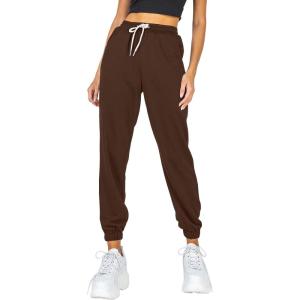 AUTOMET Women’s Cinch Bottom Sweatpants Athletic Joggers Lounge Pants with Pockets(Brown)