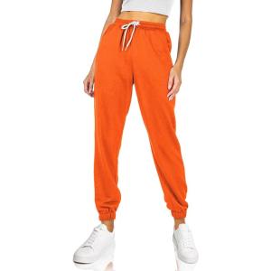 AUTOMET Women’s Cinch Bottom Sweatpants Athletic Joggers Lounge Pants with Pockets(Orange)