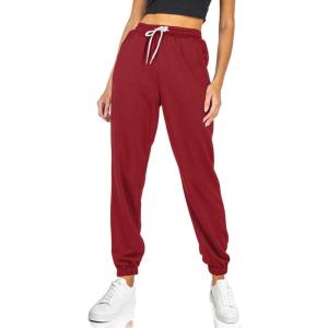 AUTOMET Women’s Cinch Bottom Sweatpants Athletic Joggers Lounge Pants with Pockets(Wine Red)