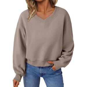 AUTOMET Womens Cropped Cute Sweatshirts Pullover Fleece Crop Sweaters Fall Fashion Outfits Clothes 2025(Coffee Grey)