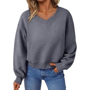AUTOMET Womens Cropped Cute Sweatshirts Pullover Fleece Crop Sweaters Fall Fashion Outfits Clothes 2025(Deep Grey)