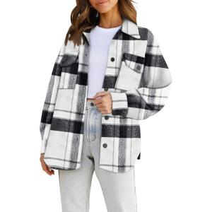 AUTOMET Womens Fall Outfits Fashion Clothes Shackets Flannel Plaid Button Down Long Sleeve Shirts Jackets(Blackwhite)