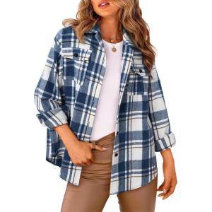 AUTOMET Womens Fall Outfits Fashion Clothes Shackets Flannel Plaid Button Down Long Sleeve Shirts Jackets(Bluewhite)