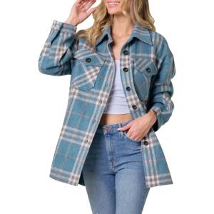 AUTOMET Womens Fall Outfits Fashion Clothes Shackets Flannel Plaid Button Down Long Sleeve Shirts Jackets(Darkblue)