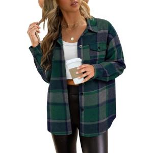 AUTOMET Womens Fall Outfits Fashion Clothes Shackets Flannel Plaid Button Down Long Sleeve Shirts Jackets(Green)