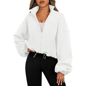 AUTOMET Womens Fleece Jackets Zip Up Oversized Sweatshirts Winter Clothes Long Sleeve Crop Sherpa Fall Outfits Fashion(White)