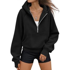 AUTOMET Womens Hoodies Fleece Fall Fashion Outfits Workout Sweatshirts Y2k Winter Zip Up Jackets Oversized Tops Clothes 2025(Black)
