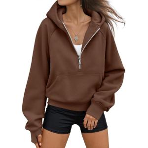 AUTOMET Womens Hoodies Fleece Fall Fashion Outfits Workout Sweatshirts Y2k Winter Zip Up Jackets Oversized Tops Clothes 2025(Brown)