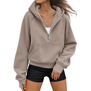 AUTOMET Womens Hoodies Fleece Fall Fashion Outfits Workout Sweatshirts Y2k Winter Zip Up Jackets Oversized Tops Clothes 2025(Coffeegrey)