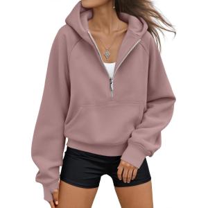AUTOMET Womens Hoodies Fleece Fall Fashion Outfits Workout Sweatshirts Y2k Winter Zip Up Jackets Oversized Tops Clothes 2025(Darkpink)