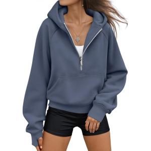 AUTOMET Womens Hoodies Fleece Fall Fashion Outfits Workout Sweatshirts Y2k Winter Zip Up Jackets Oversized Tops Clothes 2025(Greyblue)