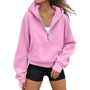 AUTOMET Womens Hoodies Fleece Fall Fashion Outfits Workout Sweatshirts Y2k Winter Zip Up Jackets Oversized Tops Clothes 2025(Pink)