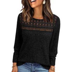 AUTOMET Womens Lace Long Sleeve Shirt Fall Top Fashion Dreesy Casual Tunic Sweaters Mesh Clothes Trendy Work Cute Outfits(Black)