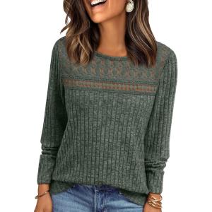AUTOMET Womens Lace Long Sleeve Shirt Fall Top Fashion Dreesy Casual Tunic Sweaters Mesh Clothes Trendy Work Cute Outfits(Green)
