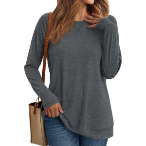 AUTOMET Womens Long Sleeve Crewneck Shirts Fall Winter Casual Work Tops Loose Fit Clothes Trendy Basic Outfits 2025(Grey)