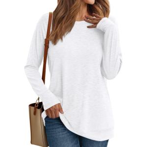 AUTOMET Womens Long Sleeve Crewneck Shirts Fall Winter Casual Work Tops Loose Fit Clothes Trendy Basic Outfits 2025(White)