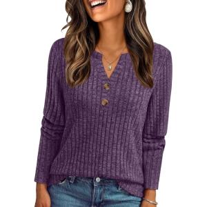 AUTOMET Women’s Long Sleeve Henley Shirts Fall Lightweight Sweaters Dressy Casual Tunic Tops Fashion Clothes 2025(Purple)