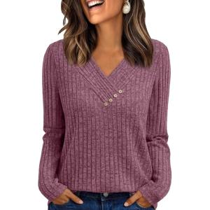 AUTOMET Womens Long Sleeve Shirt Fall Fashion 2025 V Neck Sweater Tunic Tops Dressy Casual Work Blouse Trendy Winter Clothing(Burgundy)