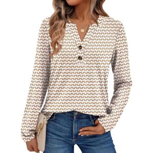 AUTOMET Women’s Long Sleeve Shirts 2025 Fall Fashion Dressy Casual Tops Trendy Henley Blouses Cute Work Outfits Clothes(Wavy)
