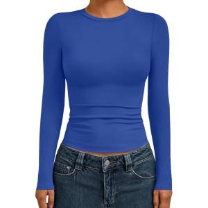 AUTOMET Womens Long Sleeve Shirts Basic Compression Going Out Crop Tops Fall Fashion Y2K Clothes 2025(Royalblue)
