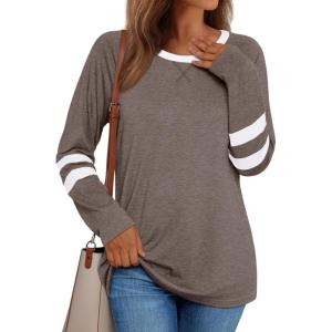 AUTOMET Womens Long Sleeve Shirts Color Block Casual Crewneck Tops Tshirt Basic Tee Fall Fashion Winter Clothing Outfits(Coffeegrey)