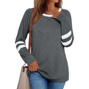 AUTOMET Womens Long Sleeve Shirts Color Block Casual Crewneck Tops Tshirt Basic Tee Fall Fashion Winter Clothing Outfits(Darkgrey)