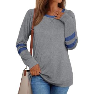 AUTOMET Womens Long Sleeve Shirts Color Block Casual Crewneck Tops Tshirt Basic Tee Fall Fashion Winter Clothing Outfits(Grey)