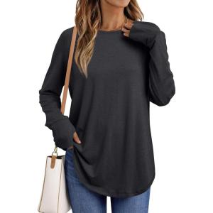 AUTOMET Womens Long Sleeve Shirts Crew Neck Casual Tshirts Fall Fashion Tops Loose Fit Lightweight Y2k Outfits Clothes(Black)