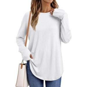 AUTOMET Womens Long Sleeve Shirts Crew Neck Casual Tshirts Fall Fashion Tops Loose Fit Lightweight Y2k Outfits Clothes(White)