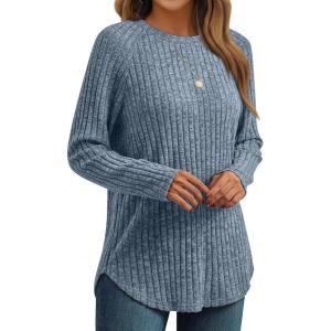 AUTOMET Womens Long Sleeve Shirts Fall Fashion Tops 2025 Blouses Dressy Sweaters Tunic Winter Clothes Casual Outfits(Blue)